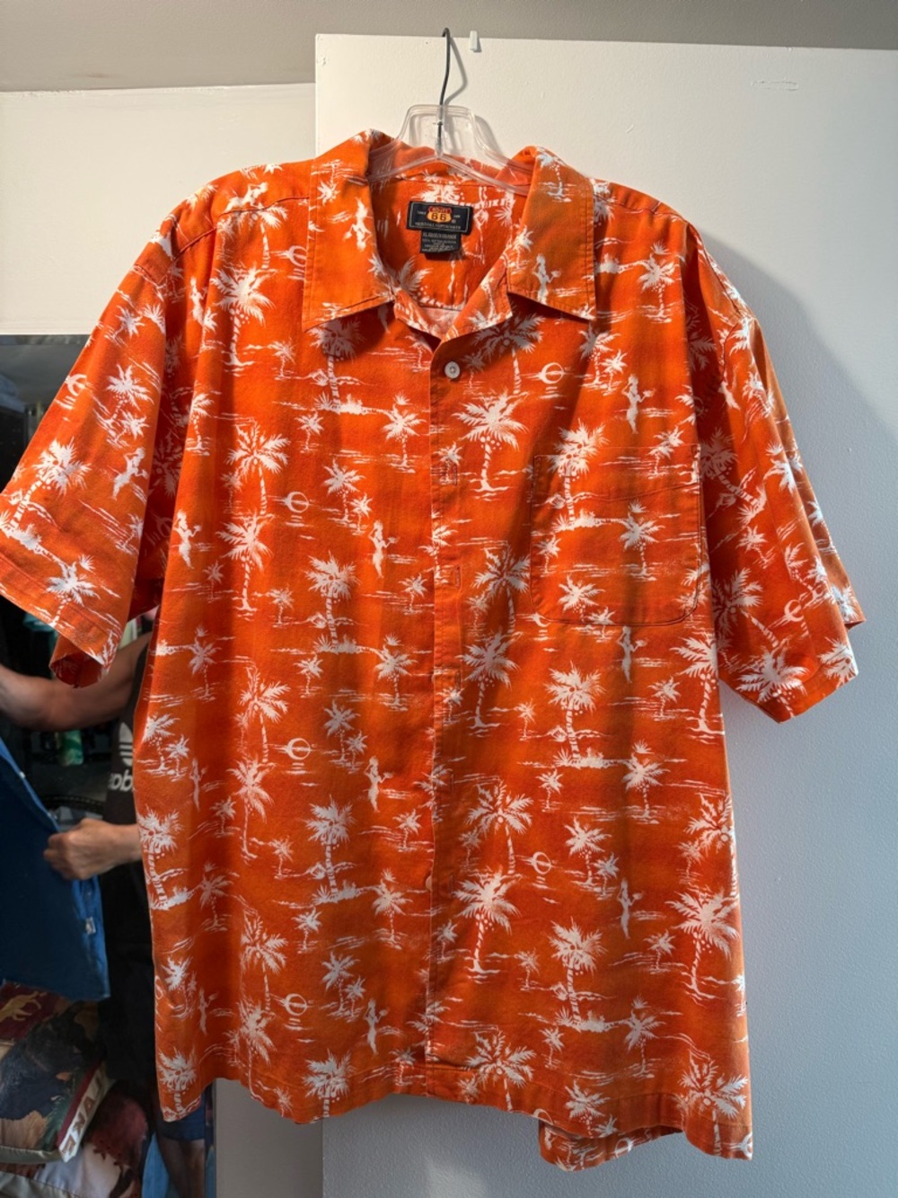 Route 66 Orange Palm-Print Short Sleeve Button-Down Shirt
